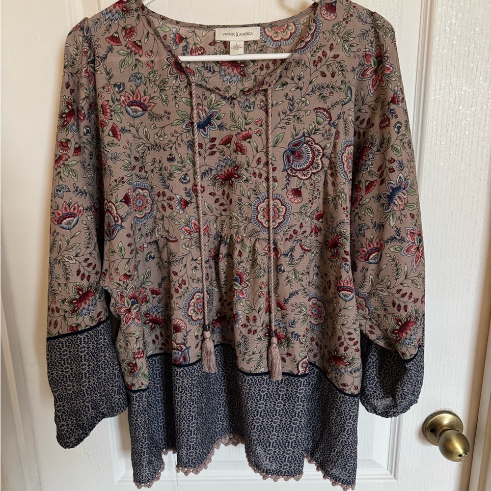 Vintage America Boxy Brown and Purple Blouse